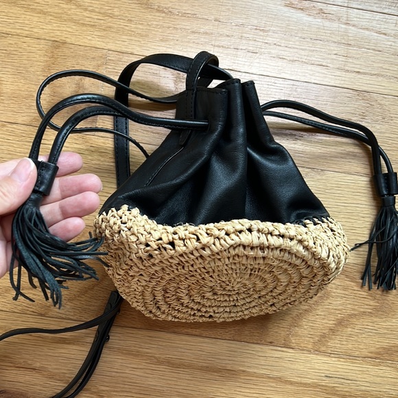 Loeffler Randall black leather and straw drawstring crossbody - Picture 6 of 11